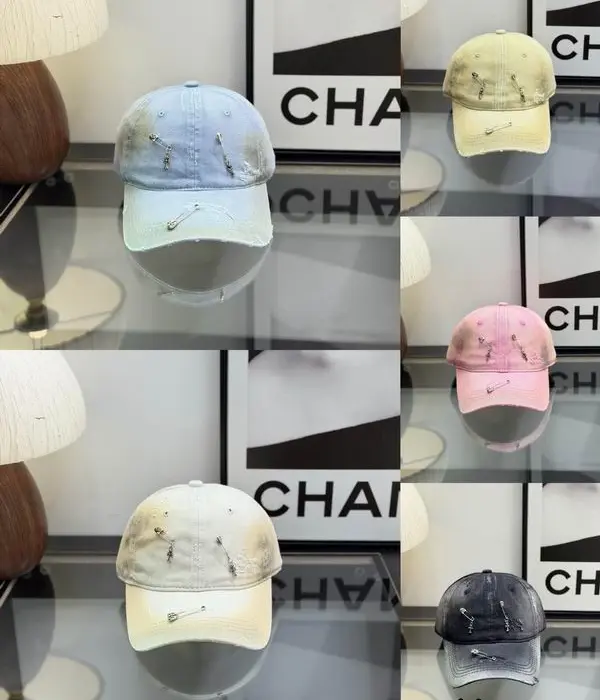 Chrome Hearts Distressed Pastel Washed Denim Silver Safety Pin Baseball Cap In Multiple Colors
