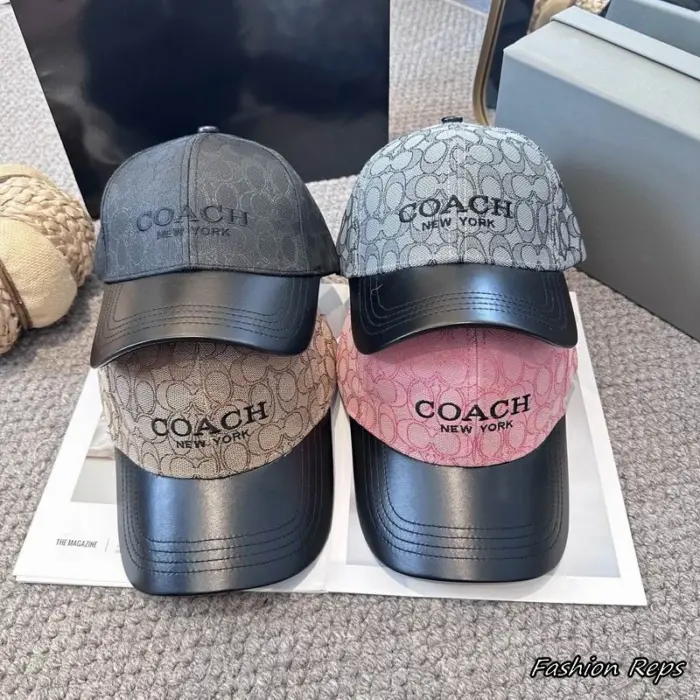 Coach Signature Jacquard Leather Brim "COACH NEW YORK" Embroidered Baseball Cap In Multiple Color