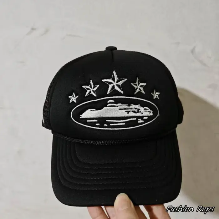Corteiz Alcatraz Star Logo Black Rope Foam Mesh Trucker Cap