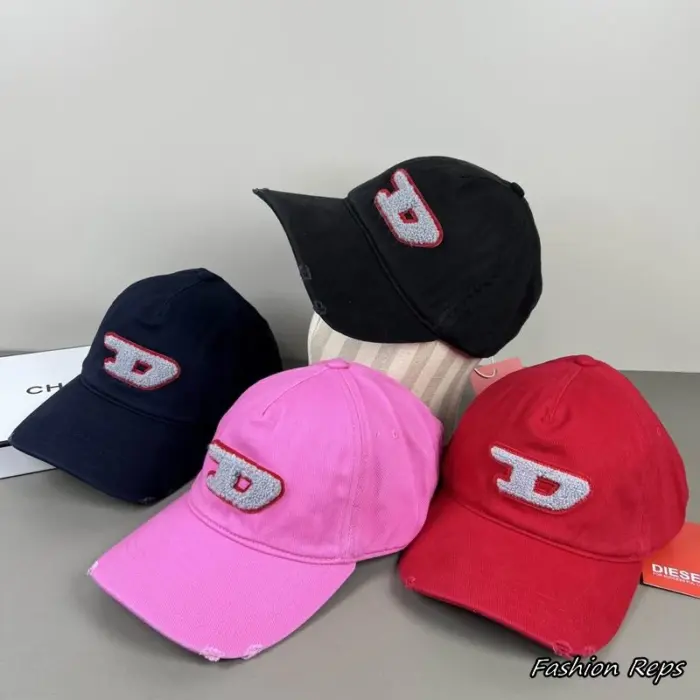Diesel Chenille Towel Oval D Patch Distressed Visor Baseball Cap In Multiple Colors