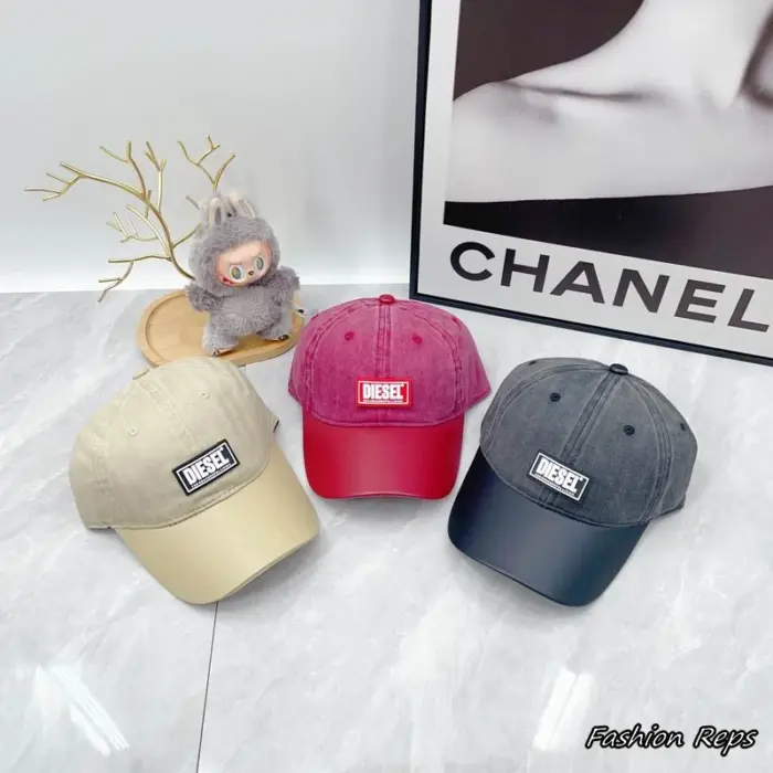 Diesel Washed Denim Contrast Leather Brim Box Logo Patch Baseball Cap In Multiple Colors