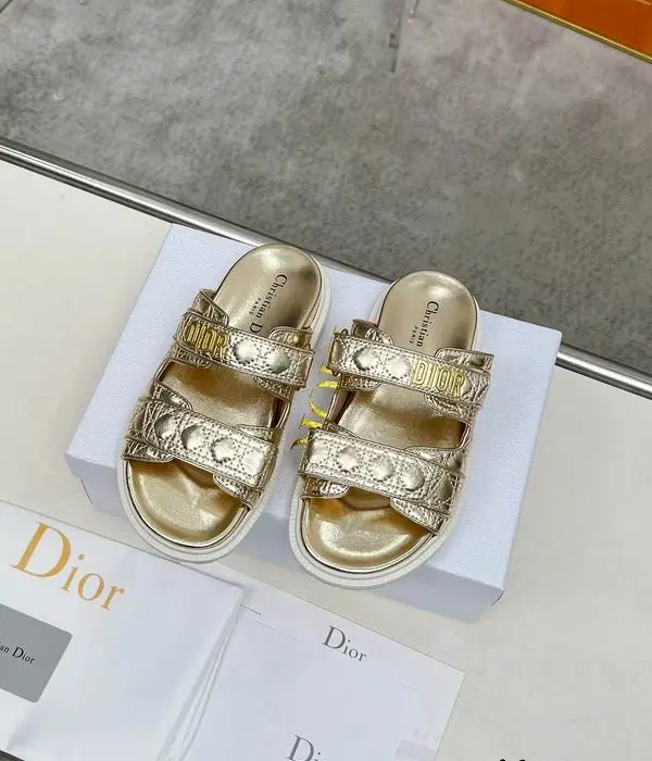 Dior Sliders With Gold Metal Finish On The Strap In 2 Colors