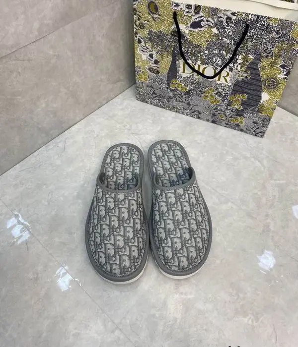 Dior Grey Oblique Jacquard Mules