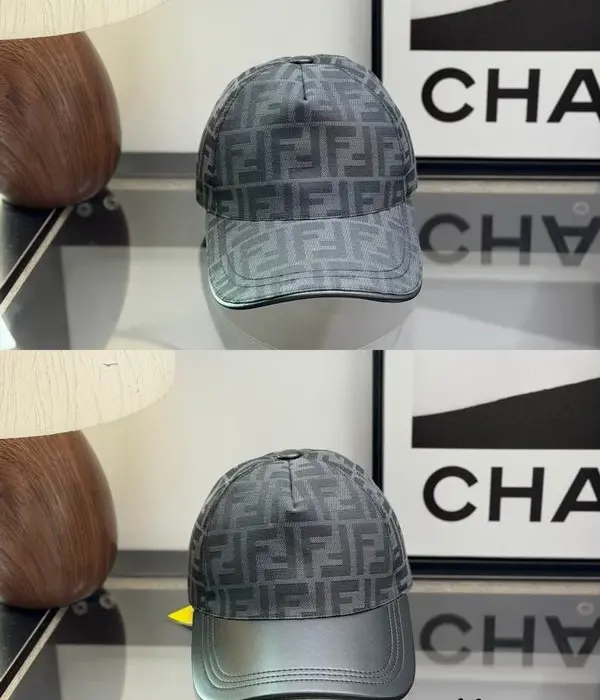 Fendi FF Jacquard Monogram Grey Canvas & Leather Visor Baseball Cap In 2 Designs
