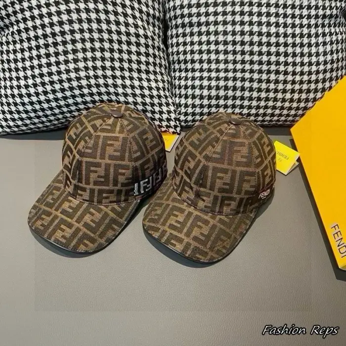 Fendi Classic FF Jacquard Monogram & Text Canvas Baseball Cap In 2 Designs