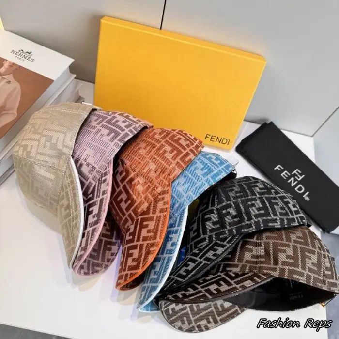 Fendi FF Jacquard Monogram Canvas Leather Piped Edge Baseball Cap In Different Colors