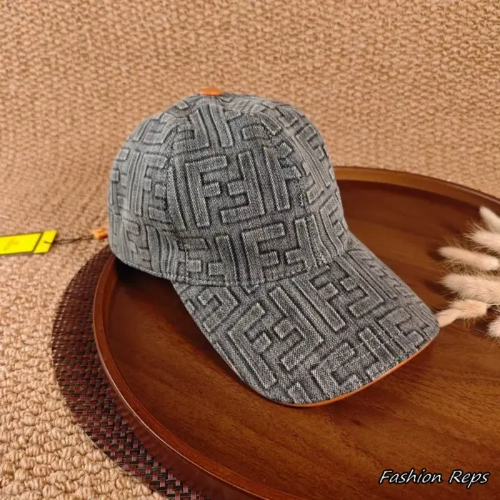 Fendi FF Embossed Denim Canvas Baseball With Leather Accents Cap In 2 Colors