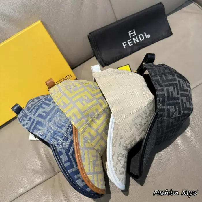 Fendi FF Jacquard Monogram Canvas Leather Piped Edge Baseball Cap In Multiple Colors