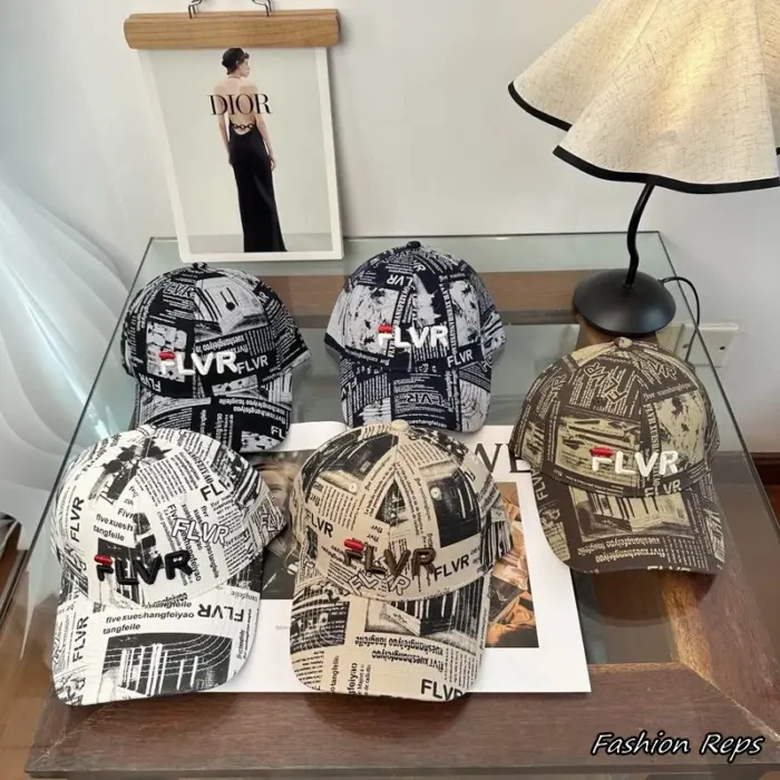 FLVR All Over Newspaper Print Embroidered Baseball Cap In Multiple Colors