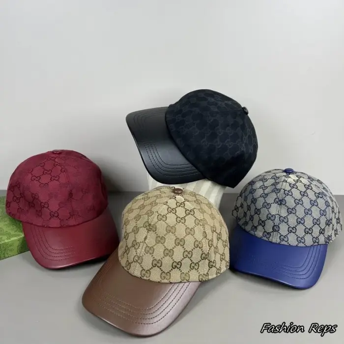 Gucci GG Supreme Canvas Baseball Caps With Leather Visor In Multiple Colors