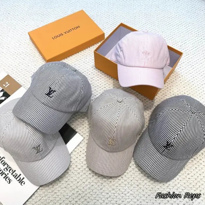 Louis Vuitton Striped Canvas Metal LV Logo Baseball Cap In Different Colors