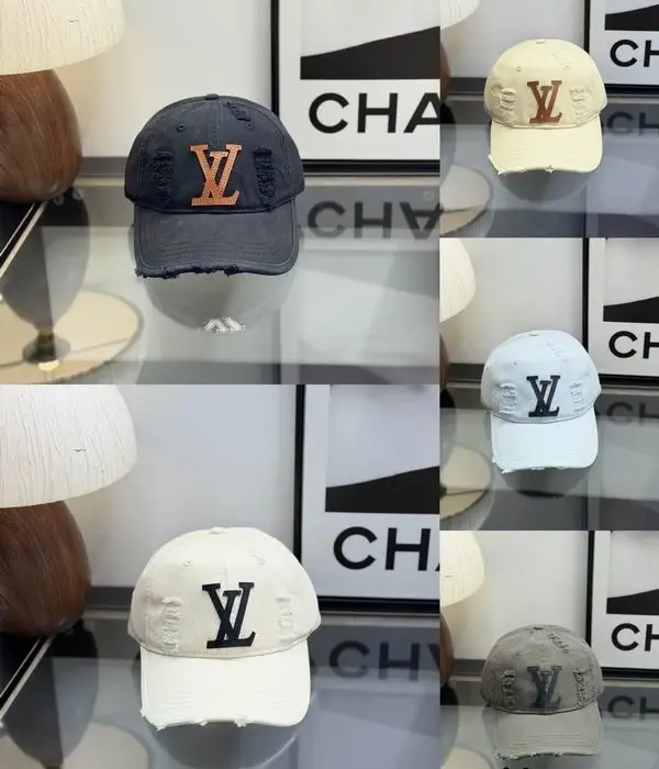 Louis Vuitton Distressed Denim LV Logo Baseball Cap In Different Colors