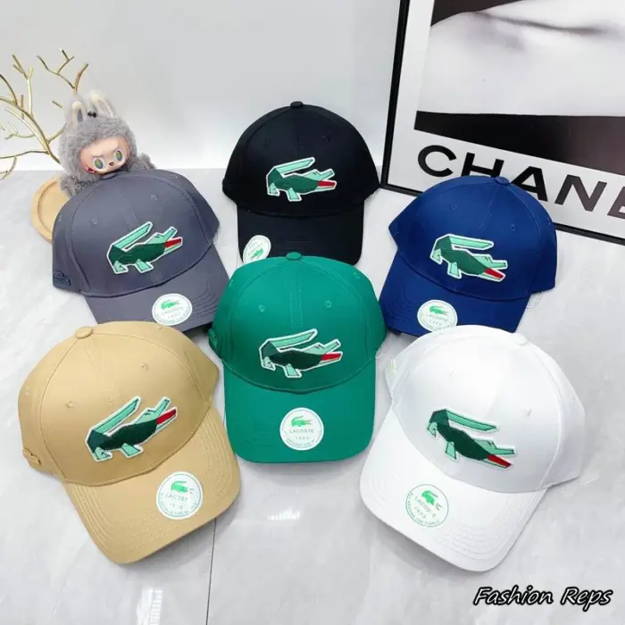 Lacoste Oversized Crocodile Logo Patch Canvas Baseball Cap in Multiple Colors