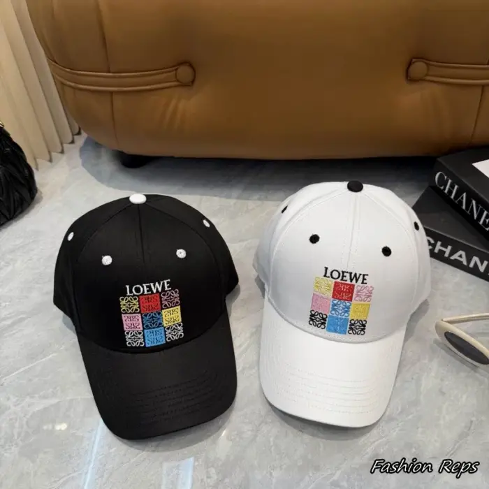 Loewe Multi Color Anagram Grid Patchwork Embroidered Baseball Cap in 2 Colors