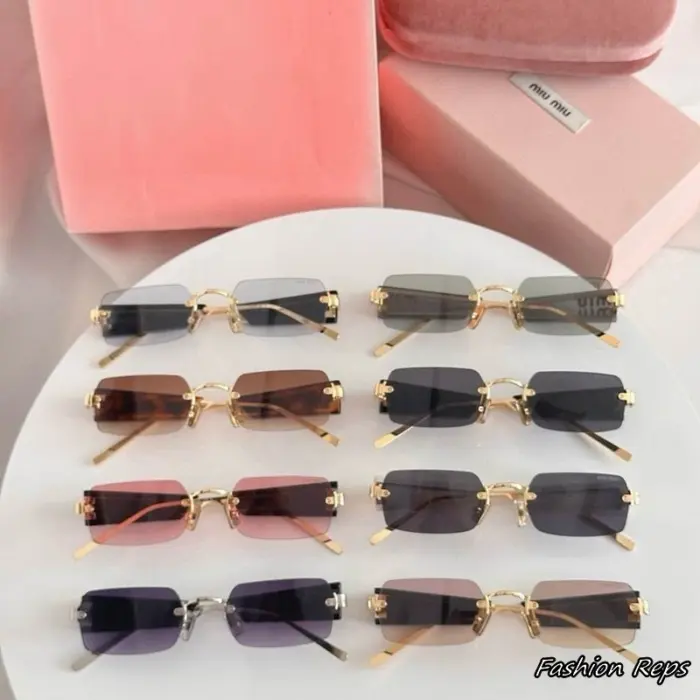 Miu Miu Logo Rimless Rectangular Sunglasses In Different Colors