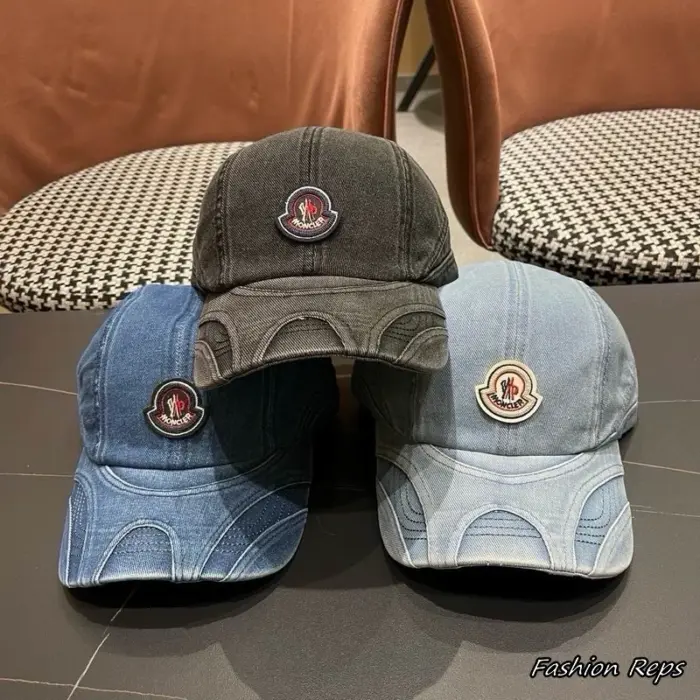 Moncler Paneled Distressed Washed Denim Baseball Cap In Multiple Colors