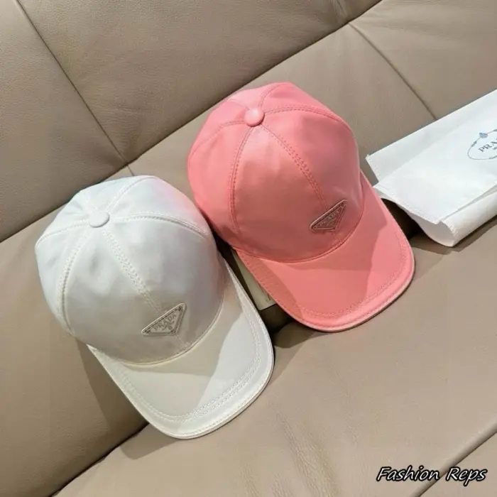 Prada Enameled Logo Plaque Curved Peak Nylon Cap In 2 Colors