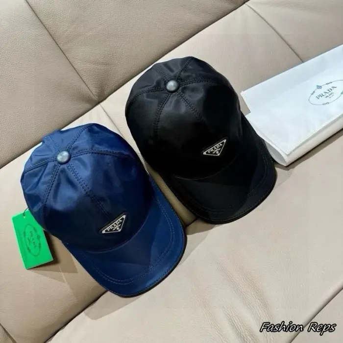 Prada Re Nylon Enameled Triangle Logo Metallic Button Baseball Cap In 2 Colors