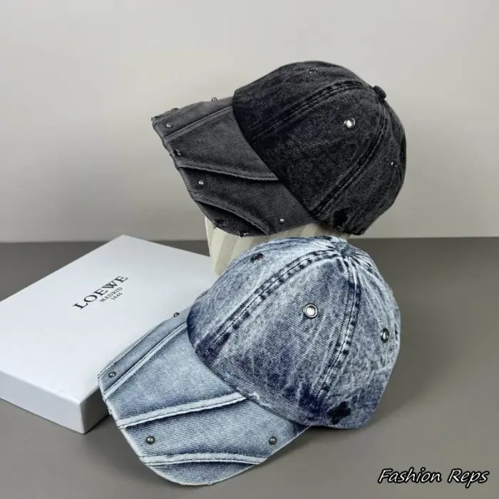 SMFK Layered Visor Studded Acid Wash Denim Baseball Cap In 2 Colors