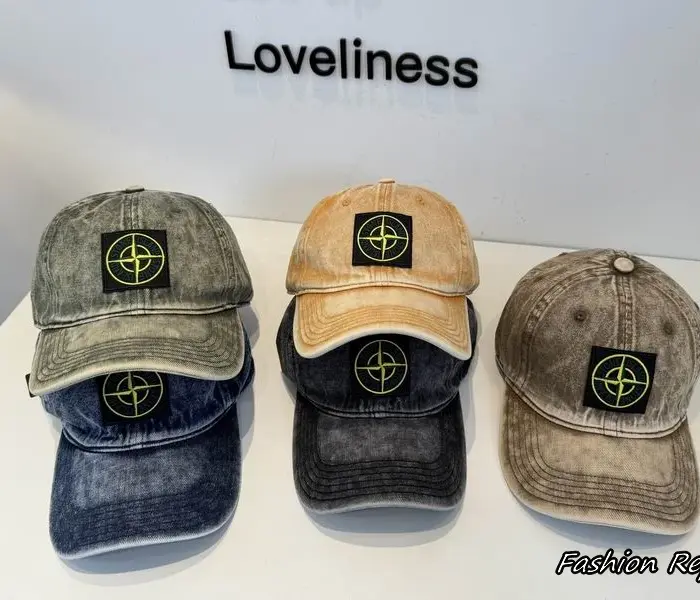 Stone Island Acid Wash Denim Neon Compass Patch Baseball Caps In Multiple Colors