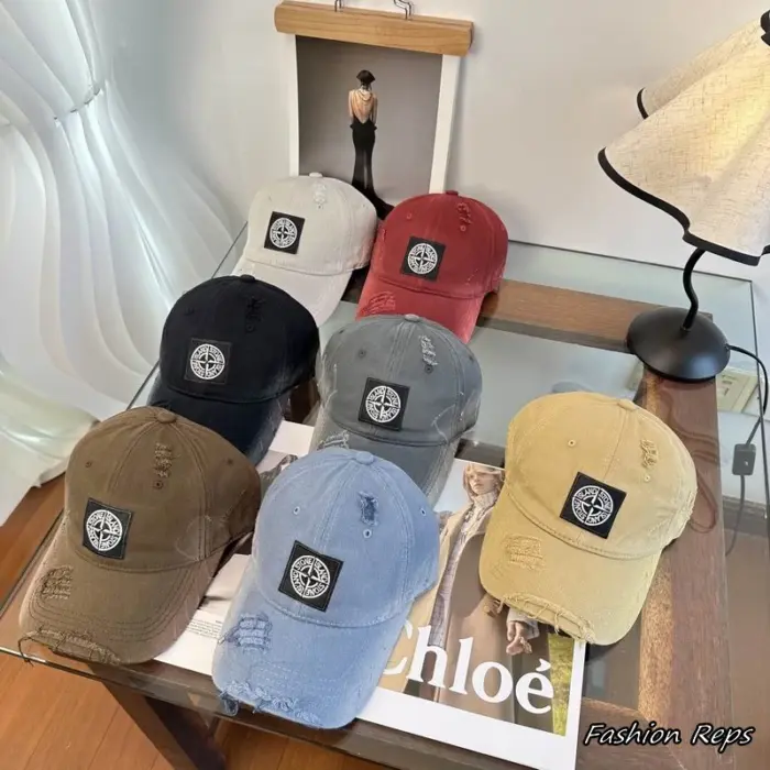 Stone Island Heavy Distressed Square Compass Patch Baseball Caps In Multiple Colors