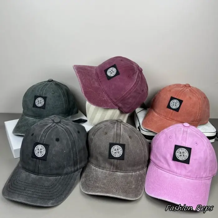 Stone Island Acid Washed Velvet Twill Compass Patch Baseball Caps In Different Colors
