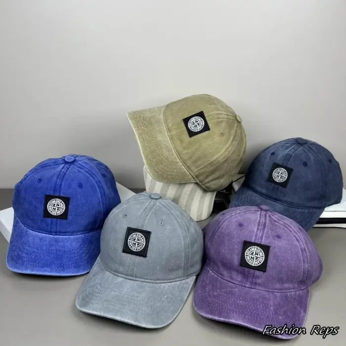 Stone Island Acid Washed Velvet Twill Compass Patch Baseball Caps In Multiple Colors