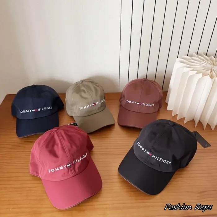Tommy Hilfiger Linear Text Logo Nylon Baseball Caps In Different Colors