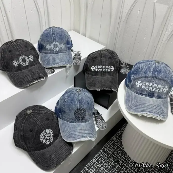 Chrome Hearts Distressed Washed Denim Embroidered Logo Baseball Cap In Multiple Design