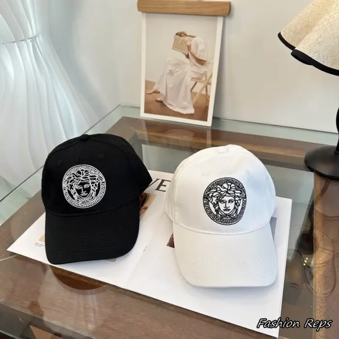 Versace Medusa Greca Embroidered Patch Baseball Caps In 2 Colors