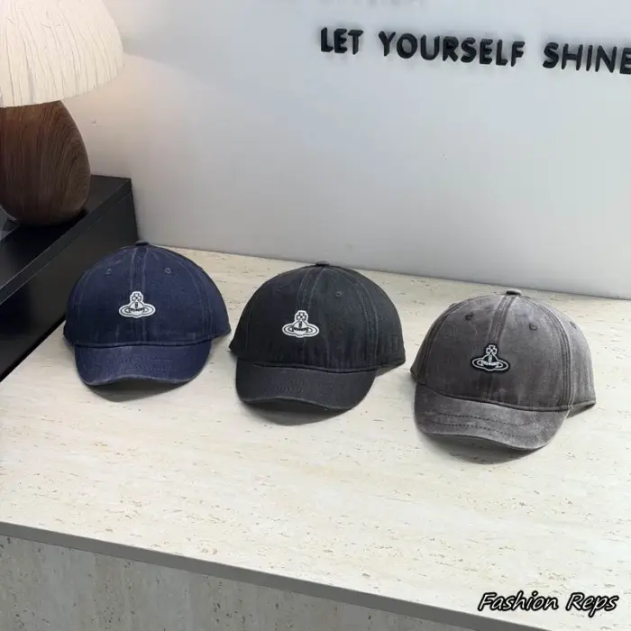 Vivienne Westwood Embroidered Orb Logo Washed Denim Baseball Caps In Different Colors