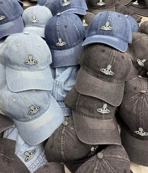 Vivienne Westwood Metal Orb Hardware Washed Denim Baseball Caps In Multiple Colors