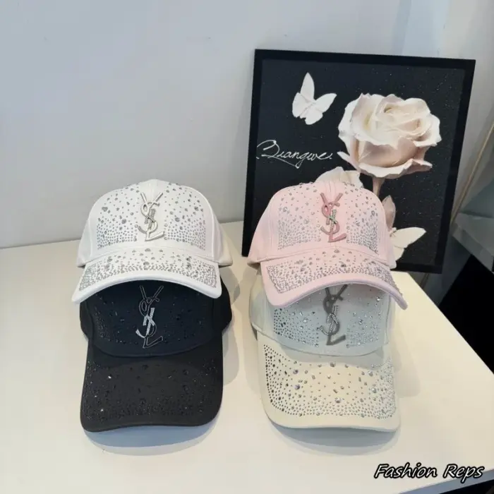 Saint Laurent YSL Rhinestone Monogram Embellished Baseball Caps In Multiple Colors