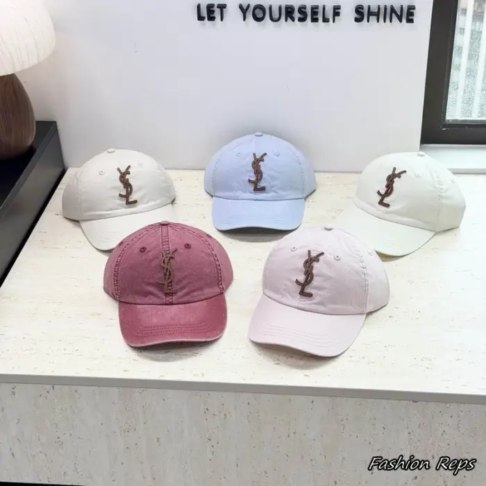 Saint Laurent YSL Leather Monogram Patch Washed Cotton Baseball Caps In Multiple Colors