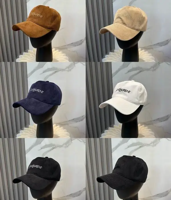 Saint Laurent Signature Script Embroidered Corduroy Baseball Caps In Different Colors