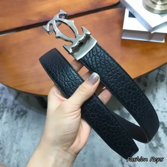 Cartier 35MM Double C Logo Pebbled Leather Belt In Different Buckle Colors