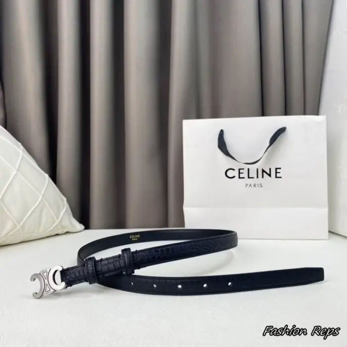 Celine 18MM Small Triomphe Croc Embossed Leather Belt In Different Buckle Colors