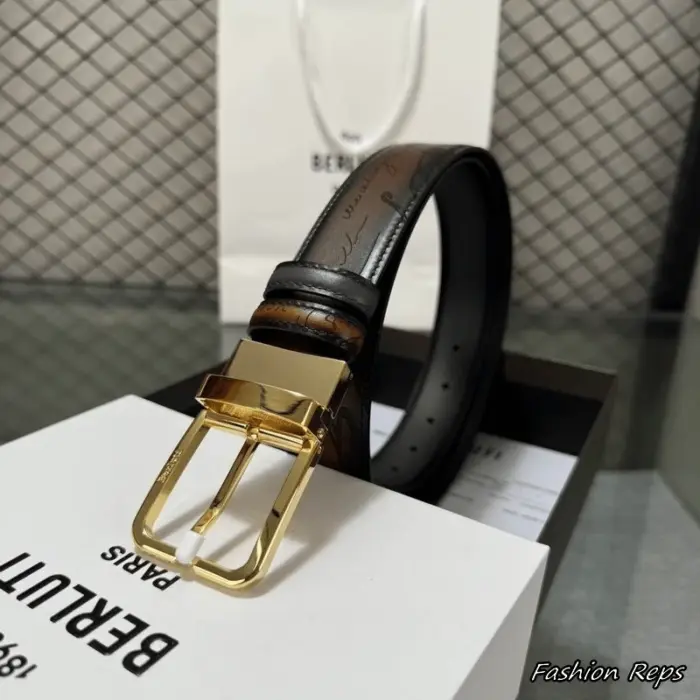 Berluti 35MM Square Buckle Reversible Scritto Belt In Different Colors