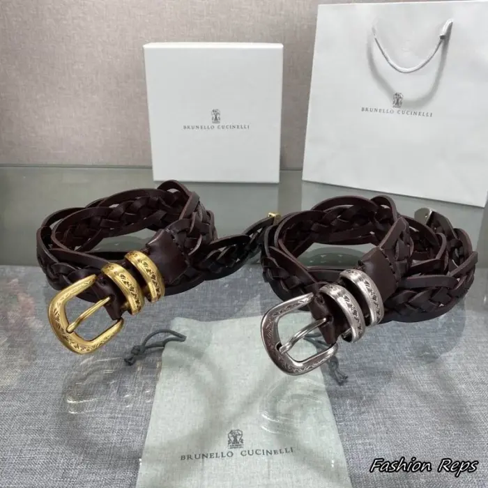 Brunello Cucinelli 30MM Engraved Western Buckle Braided Leather Belts In Different Buckle Colors