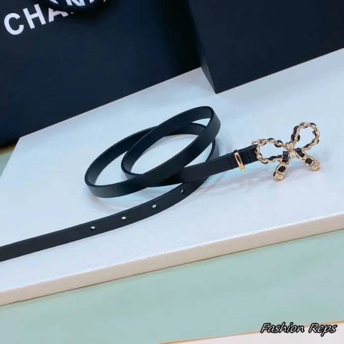 Chanel 13mm Narrow Leather & Bow Knot Buckle Belt