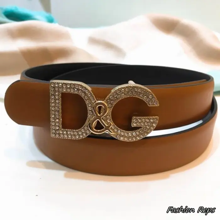Dolce & Gabbana 25mm Brown Polished Calfskin DG Logo Crystal Belt