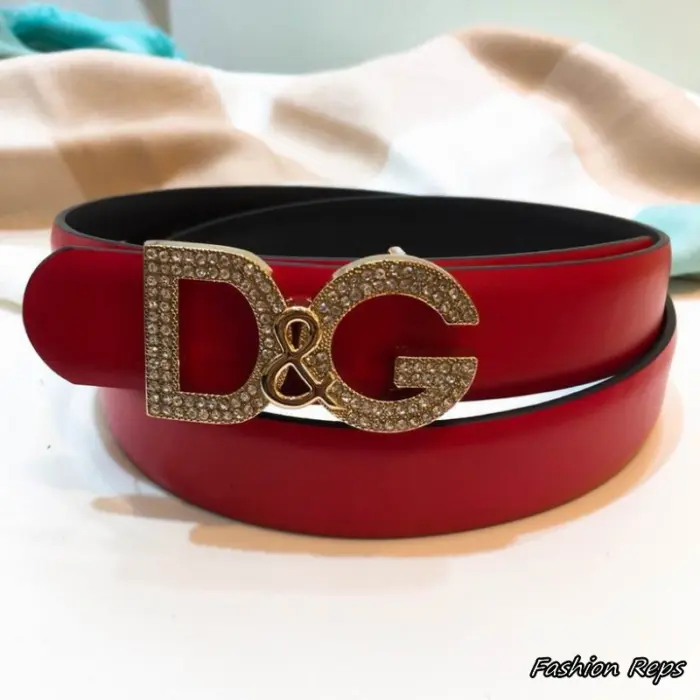 Dolce & Gabbana 25mm Red Polished Calfskin DG Logo Crystal Belt