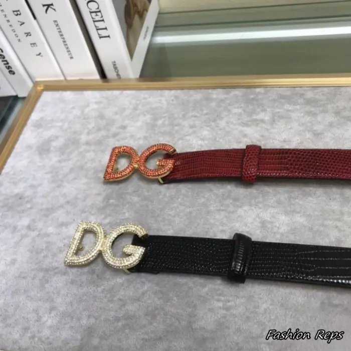 Dolce & Gabbana 25mm Iguana Print Leather Crystal DG Belts