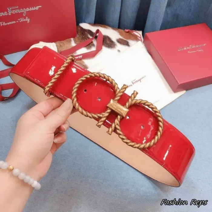 Ferragamo 60MM Red Wide Patent Leather Rope Gancini Corset Belt