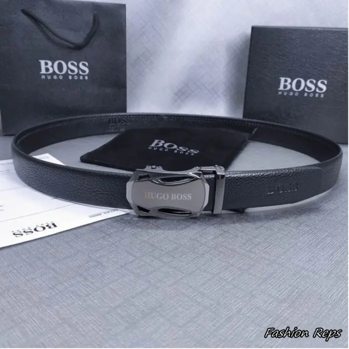 Hugo Boss 35MM Hugo Boss Logo Plaque Automatic Grained Leather Belt