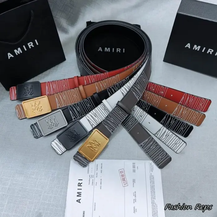 Amiri 38MM Block Logo Print Leather Belts