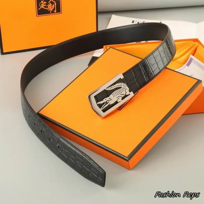 Lacoste 35MM Men's Black Crocodile Leather Belt In Different Buckle Colors