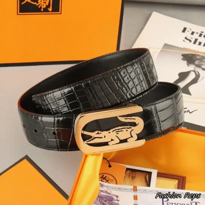 Lacoste 35MM Men's Crocodile Effect Leather Belt In Different Buckle Colors