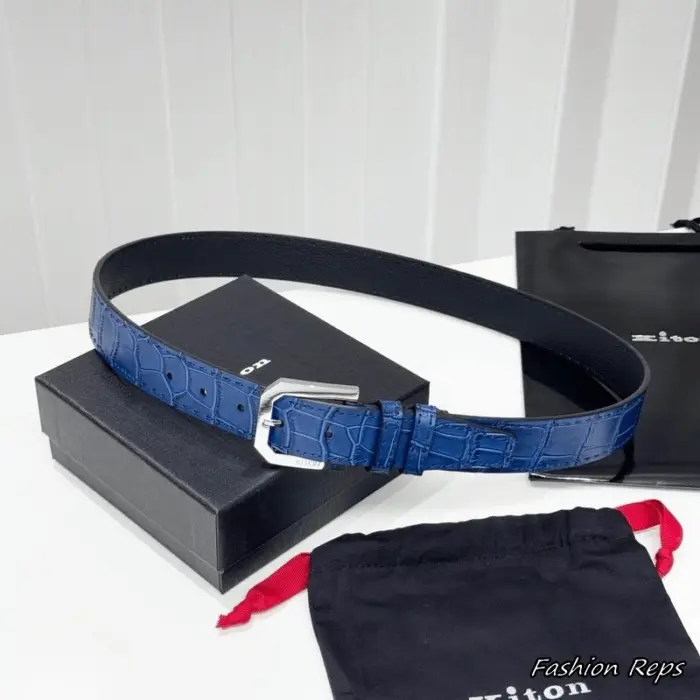 Kiton 35MM Men's Blue Crocodile Embossed Leather Belt