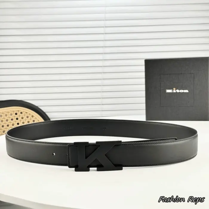 Kiton 35MM Men's Matte Black Smooth Leather Belt